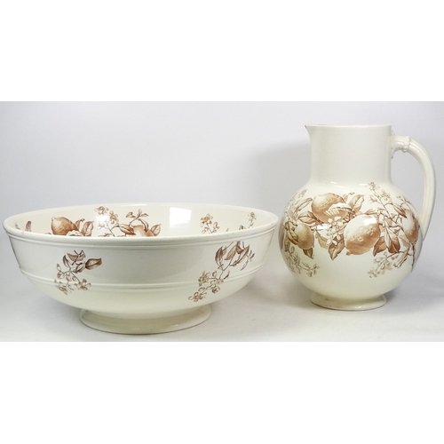 212 - Brown Westhead Moore & Co transfer printed large wash jug and Basin height approx 30cm, some chips n... 