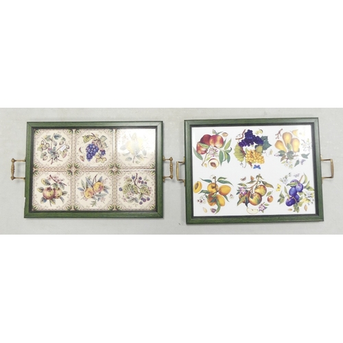 218 - Possibly by Frank  Brookes of Wedgwood Two tile lap trays with handles and fruit design tiles