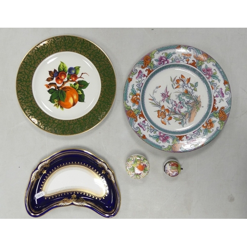 220 - Five Ceramic Items to include Spode Lancaster Cobalt Demi Lune Dish, Wood & Sons Plate, Victorian Tr... 