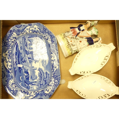 222 - Mixed ceramics to include Copeland Italian Platter, two unmarked cream ware dishes, Staffordshire Ma... 