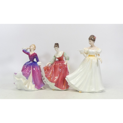 239 - Three Royal Doulton Lady Figures Cathleen HN3609, Melissa HN4267, Fair Lady (Red) HN2832 (3)