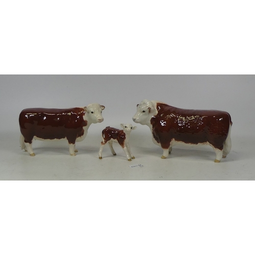 518 - Beswick Hereford Bull Cattle Family to include Bull, Cow and Calf (3)