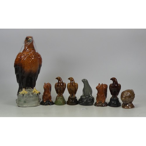 486 - Beswick Decanters including Three Miniature Eagles Containing Whyte & Mackay Whisky, One boxed Squir... 