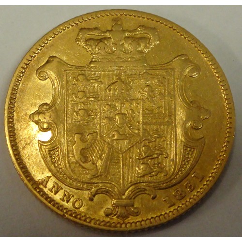 19 - William IV FULL sovereign gold coin 1831, very high grade EF - UNC.  Original purchase cost £9970, i... 