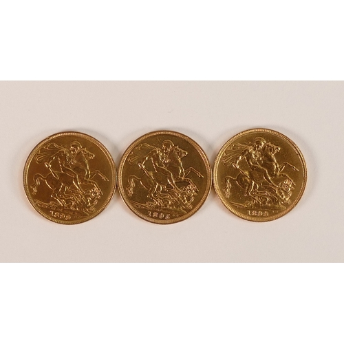 831 - Victoria (Veiled head) full sovereigns, dated 1895 and 2x 1899. (3)