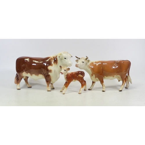 55 - Beswick Hereford Bull Family to include Bull, Cow and Calf (3)