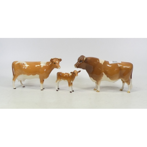 64 - Beswick Guernsey Cattle Family Comprising: Bull Ch. Sabrina's Sir Richmond 14th 1451, Cow 1248A and ... 