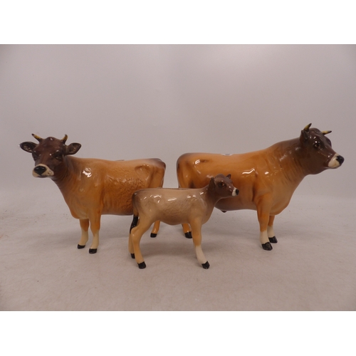 350 - Beswick Jersey Cattle Family including Bull, Cow and Calf (3)