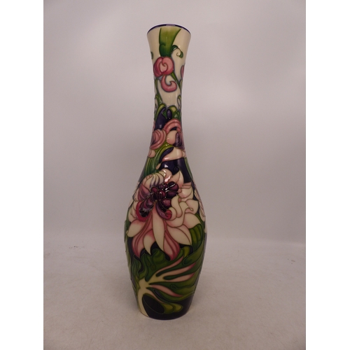 407 - Moorcroft Clematis Queen Pattern Tall Neck Vase. Height: 31cm