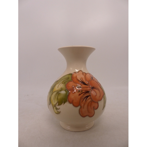 413 - Moorcroft Hibiscus on Cream Ground Vase. Height: 13cm