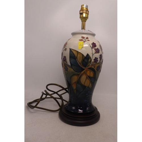 415 - Moorcroft Brambley Design Lamp. Height: 37.5cm