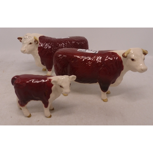 495 - Beswick Hereford Cattle Family including Bull, Cow and Calf (3)