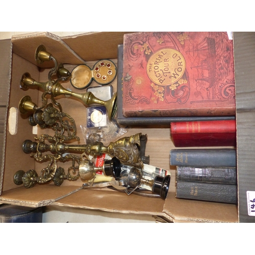 146 - A Mixed Collection of Items to include Brass Candlesticks, Clothbound Gilt Books, Boxed Gold Plated ... 