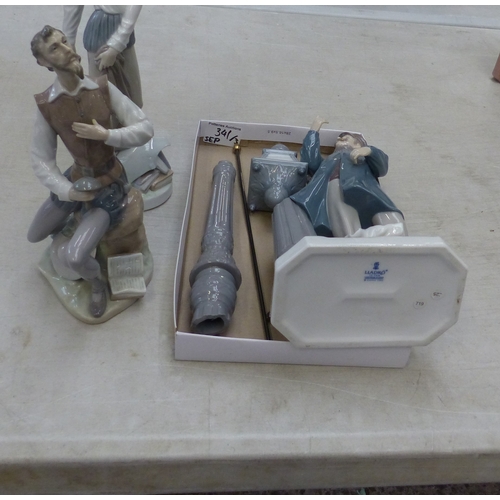 341 - Three Lladro Figures to include Don Quixote (one with a/f sword) together with Lamp Lighter a/f (3)