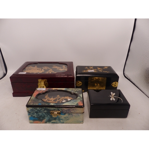 344 - Four Modern Japanese Jewellery Box to include one with Cork Diorama display to top (4)