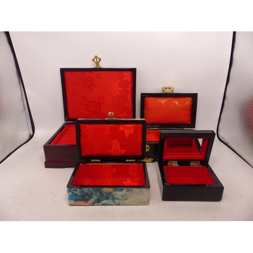 344 - Four Modern Japanese Jewellery Box to include one with Cork Diorama display to top (4)