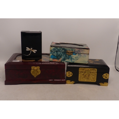 344 - Four Modern Japanese Jewellery Box to include one with Cork Diorama display to top (4)