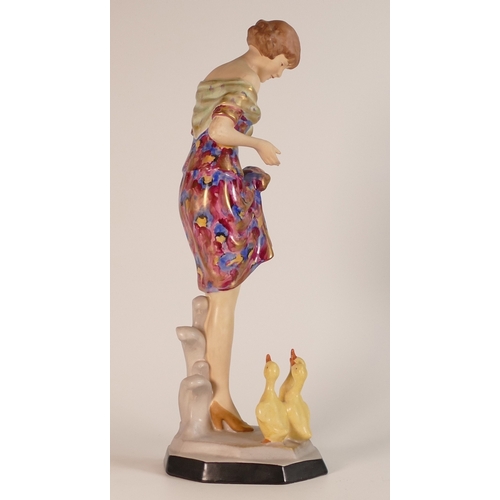 104 - E. Kwasnitschka for Royal Dux, c.1930's Earthenware Figure modelled as a lady with goslings. Height ... 