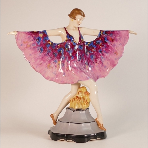 105 - Royal Dux, c. 1920's Art Deco Earthenware figure modelled as a flapper girl with batwing dress. Roya... 