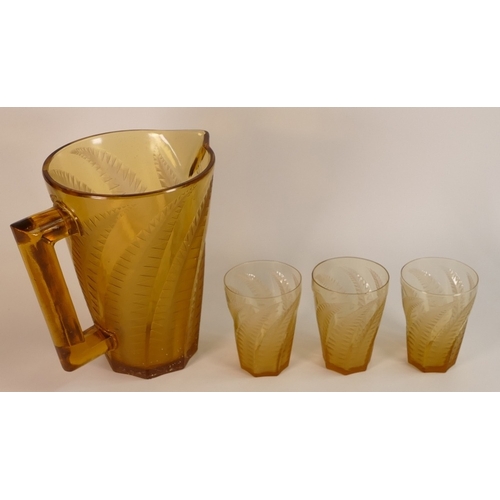 106 - Lalique Hesperides part Lemonade Set to include Tray, Jug and Three Tumblers. Height of Jug: 23cm Di... 