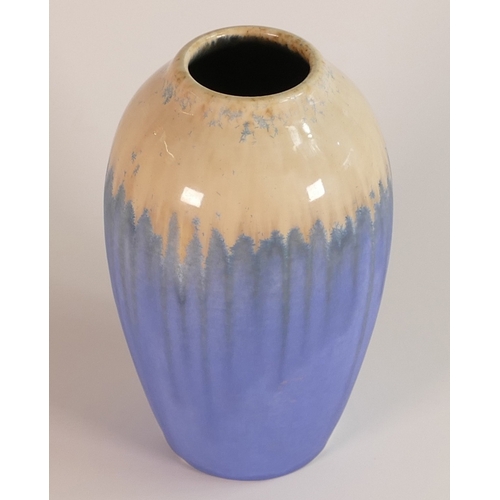 120 - Ruskin Crystalline Glaze Vase in Blue and White. Height: 21.5cm