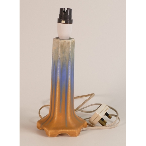 121 - Ruskin Crystalline Glaze Lamp Base in Blue and Orange. Height: 27cm