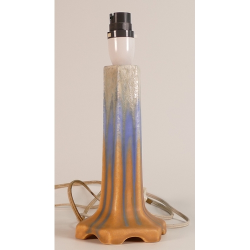 121 - Ruskin Crystalline Glaze Lamp Base in Blue and Orange. Height: 27cm