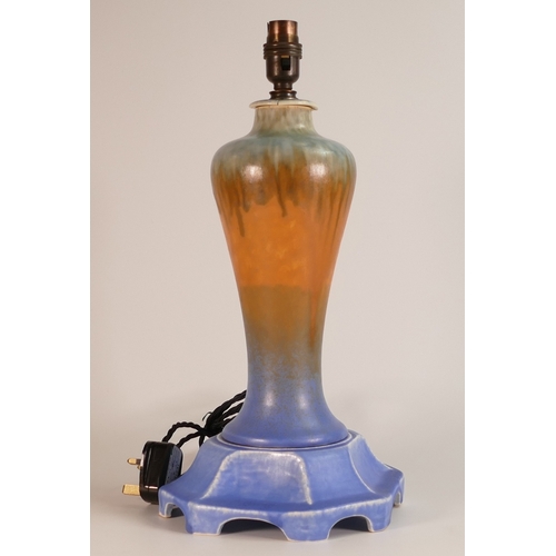 122 - Ruskin Crystalline Glaze Table Lamp of Unusual Baluster Form. Height: 40cm