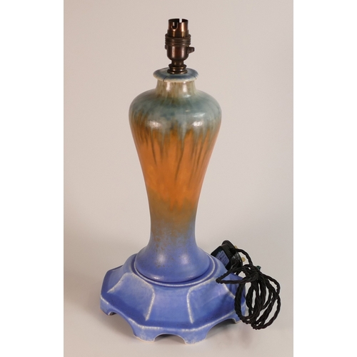 122 - Ruskin Crystalline Glaze Table Lamp of Unusual Baluster Form. Height: 40cm