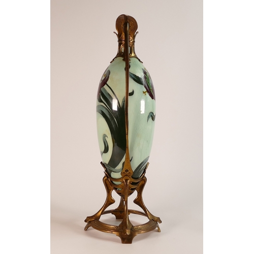 128 - A 19th Century Jugendstil Mounted Vase of Ovoid Form with Floral Decoration and Metalwork. Height: 4... 