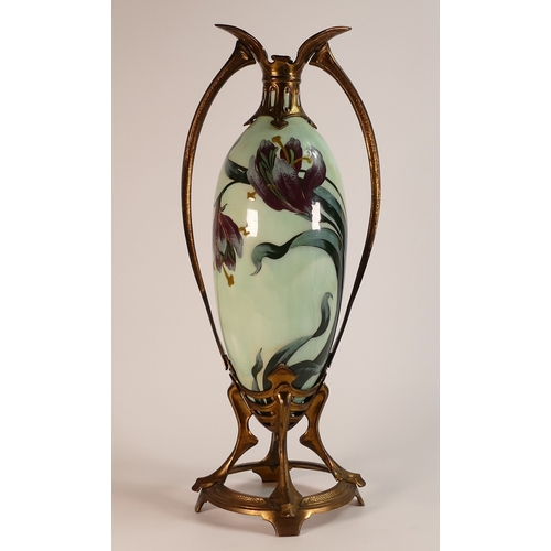 128 - A 19th Century Jugendstil Mounted Vase of Ovoid Form with Floral Decoration and Metalwork. Height: 4... 