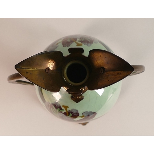 128 - A 19th Century Jugendstil Mounted Vase of Ovoid Form with Floral Decoration and Metalwork. Height: 4... 