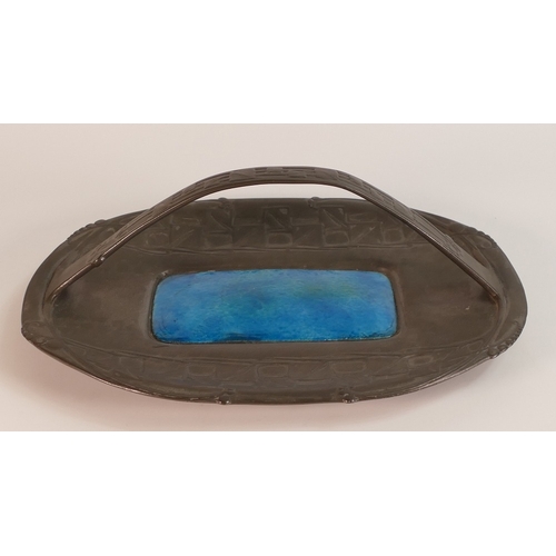 142 - Archibald Knox for Liberty, Tudric Pewter Handled Cake Tray with Turquoise Enamel Inset to Centre. L... 