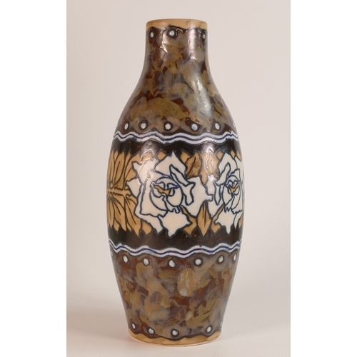 143 - Boch Freres Gres Keramis stoneware vase, decorated with a band of roses and leaf work on a mottled g... 