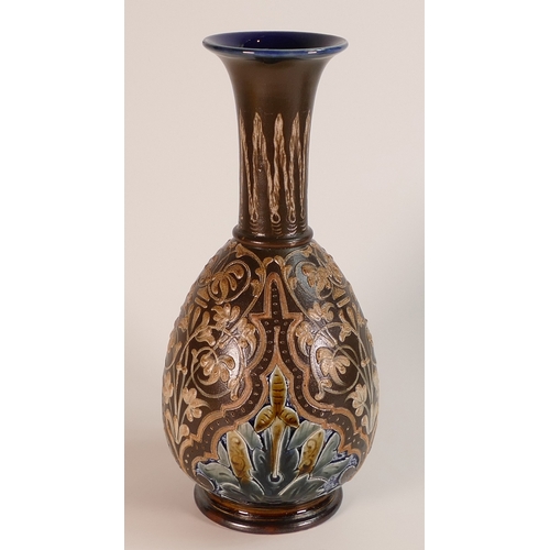 146 - Eleanor Tosen for Doulton Lambeth, Stoneware Footed Ovid Form Vase with Flared Rim. Height: 30.5cm