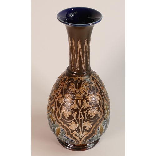 146 - Eleanor Tosen for Doulton Lambeth, Stoneware Footed Ovid Form Vase with Flared Rim. Height: 30.5cm