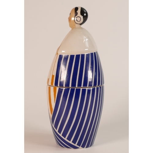 153 - Robj of Paris, Porcelain Two Figural Lidded Pot modelled as a lady in blue coat. Height: 21cm