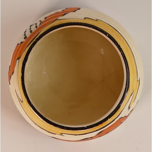 165 - Clarice Cliff for Newport Pottery, Beehive Honeypot and Cover in the Mountain Design. Height: 9.25cm