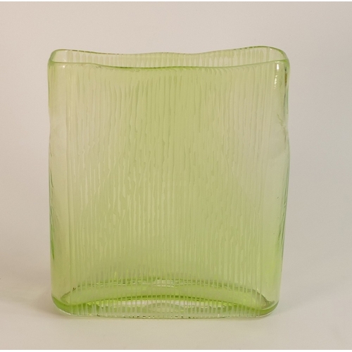 185 - Czech Uranium Glass Vase with Etched Vertical Line Patterns. Height: 22.5cm