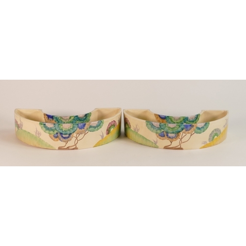 187 - Clarice Cliff Bizarre Viscaria pattern demi lune flower pots. Numbered 659 to base. Height: 5.5cm Le... 