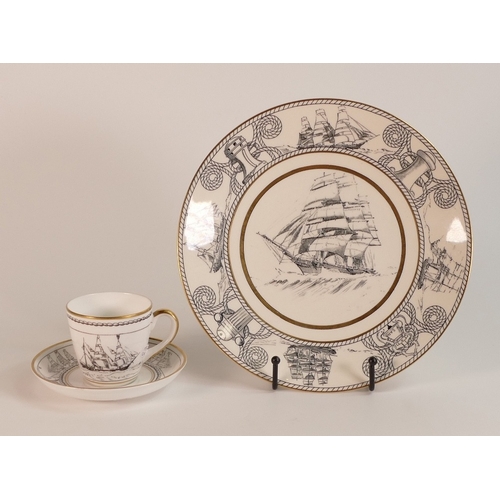 193 - John Everett for Clarice Cliff. Bizarre Ships Plate together with a John Everett Foley China Cup and... 