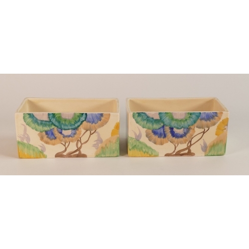 196 - Clarice Cliff Bizarre Viscaria pattern rectangular flower pots. Height: 6cm Length: 12cm (2)