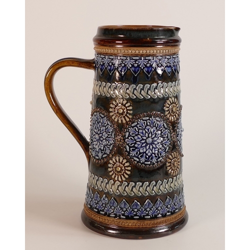 197 - Emily Welch for Doulton Lambeth, Saltglaze Stoneware Jug with geometric and floral motifs. Dated 188... 