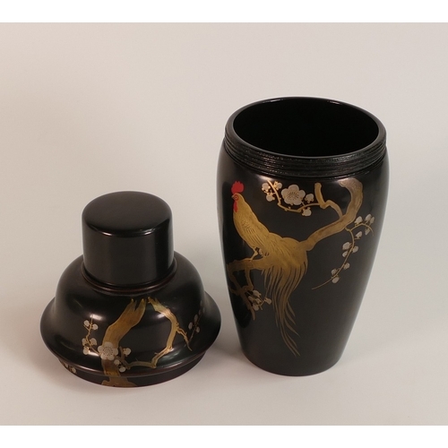 198 - Early 20th Century Japanese Lacquer Cocktail Shaker. Painted with Cockerel on a Cherry Blossom Bough... 