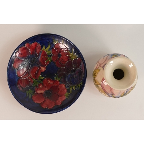 205 - Moorcroft Anemone on Blue Ground Shallow Bowl together with Magnolia on Cream Vase. Diameter of bowl... 