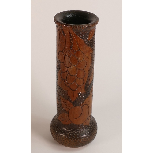 208 - Early 20th Century Pokerwork Vase with Fruit Designs. Height: 28cm