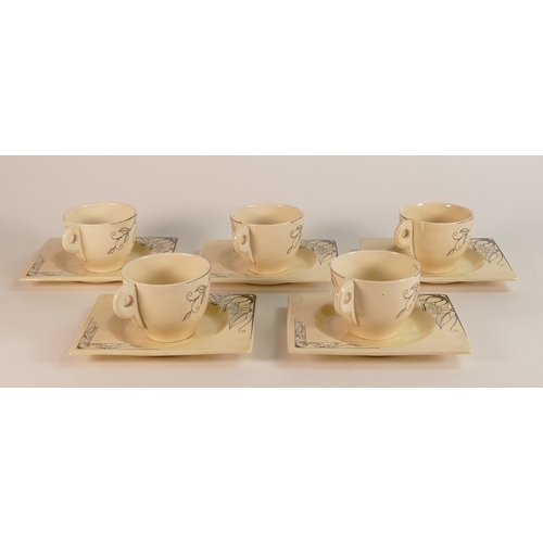 210 - Clarice Cliff for Wilkinson, Biarritz Five Coffee Duos including Cups and Saucers (5)