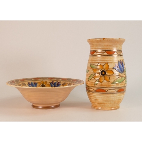 216 - Charlotte Rhead, Crown Ducal, Mexican Flowers pattern including One Vase Height: 22cm and a Bowl Wid... 