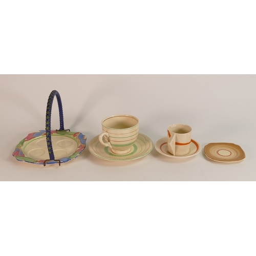 228 - Clarice Cliff for Newport, Bizarre Art Deco Coffee Can and Saucer a/f, Egg Stand with Handle, Teacup... 