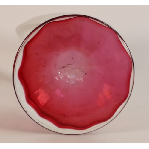 234 - An Art Nouveau Handblown Opaline and Cranberry Glass Vase with twin handles. Height: 33cm